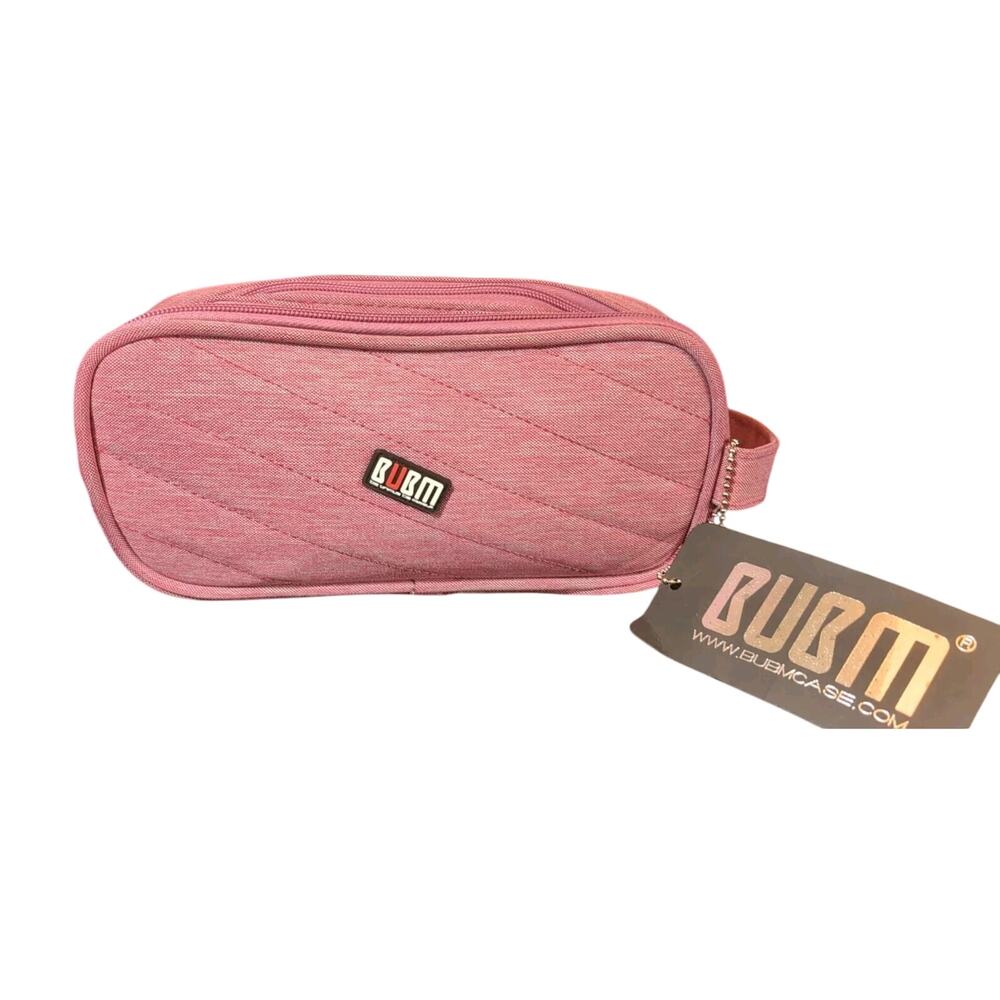 BUBM Pink Travel Case Electronic Cords Adapters Double Pockets NWT 9x4x2.5" (70)